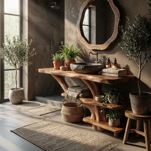 Farmhouse Bathroom Vanity Solid Wood With Shelf For Rustic Spa Bath