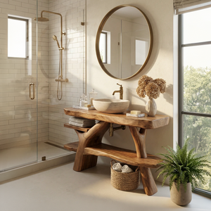 Handcrafted Bathroom Vanity Solid Wood With Shelf For Modern Bath
