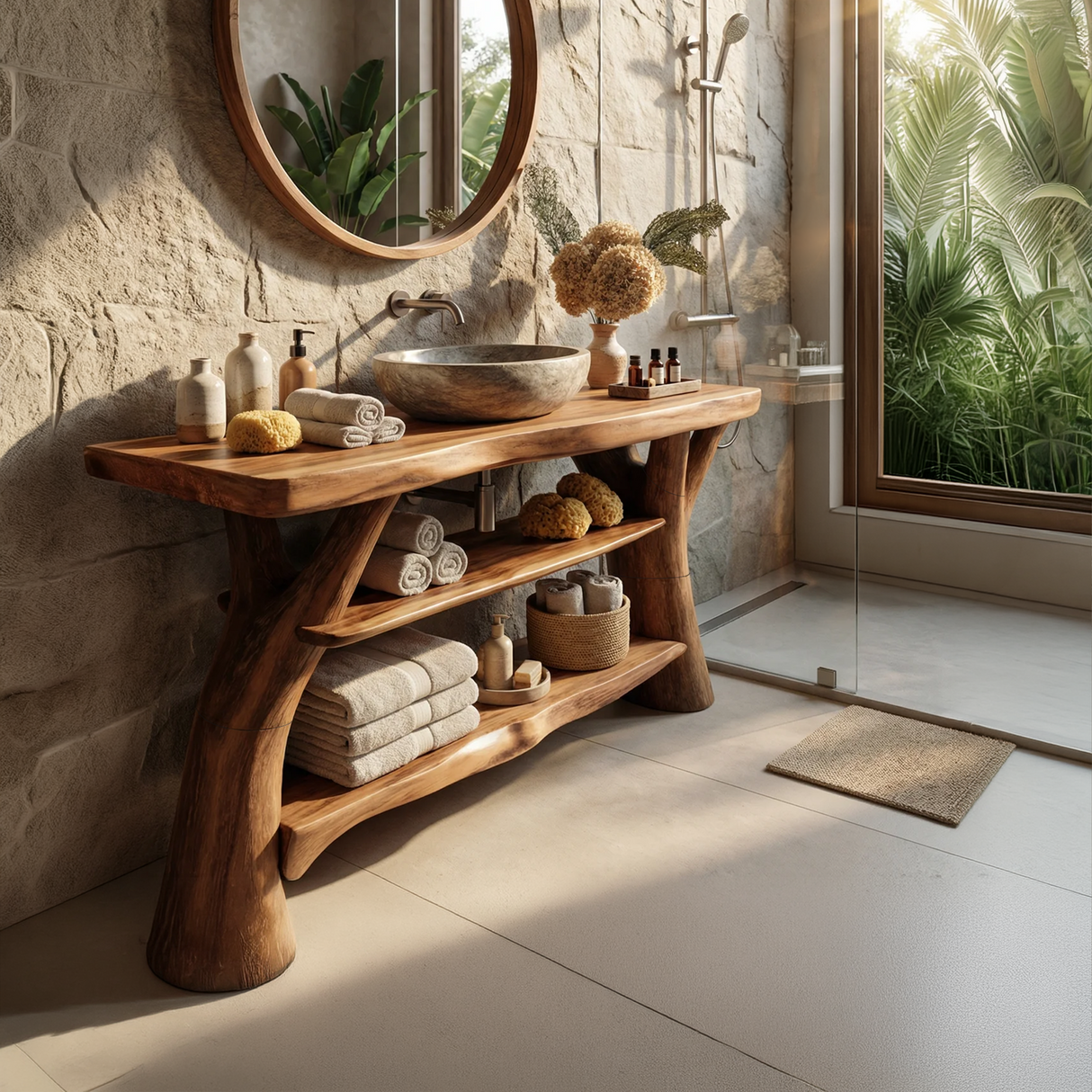 Modern Solid Wood Bathroom Vanity Live Edge For Luxury Spa Bathroom