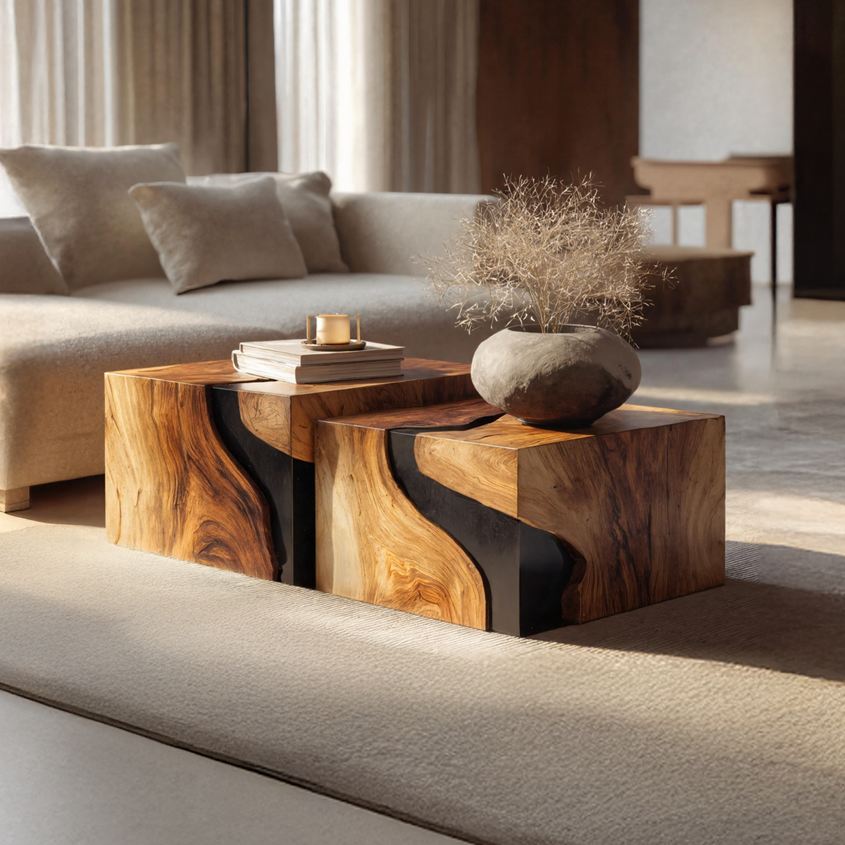 Farmhouse Solid Wood Cube Coffee Table For Cozy Rooms