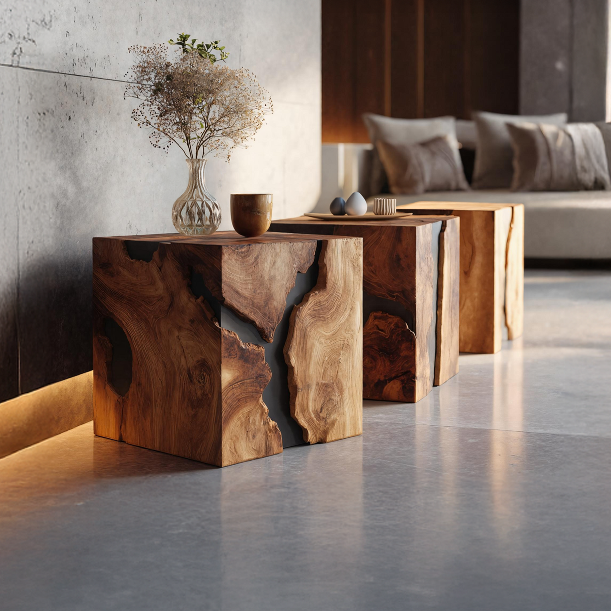 Farmhouse Wooden Cube Table For Modern Furniture Design