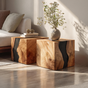 Handcrafted Solid Wood Cube Table For Natural Decor Home