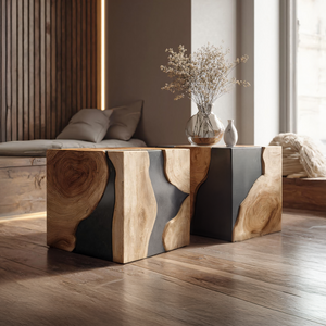 Mid Century Solid Wood Cube Coffee Table For Home Decor