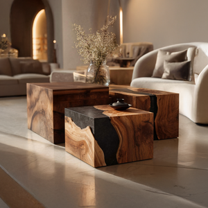 Farmhouse Wooden Cube Coffee Table For Rustic Home Decor