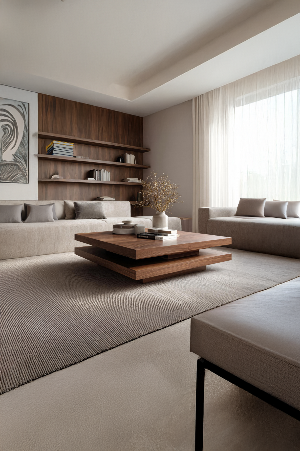 Modern Rustic Wooden Live Edge Coffee Table For Living Room