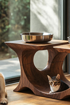 Mid Century Pet Feeding Stand For Stylish Dog Decor