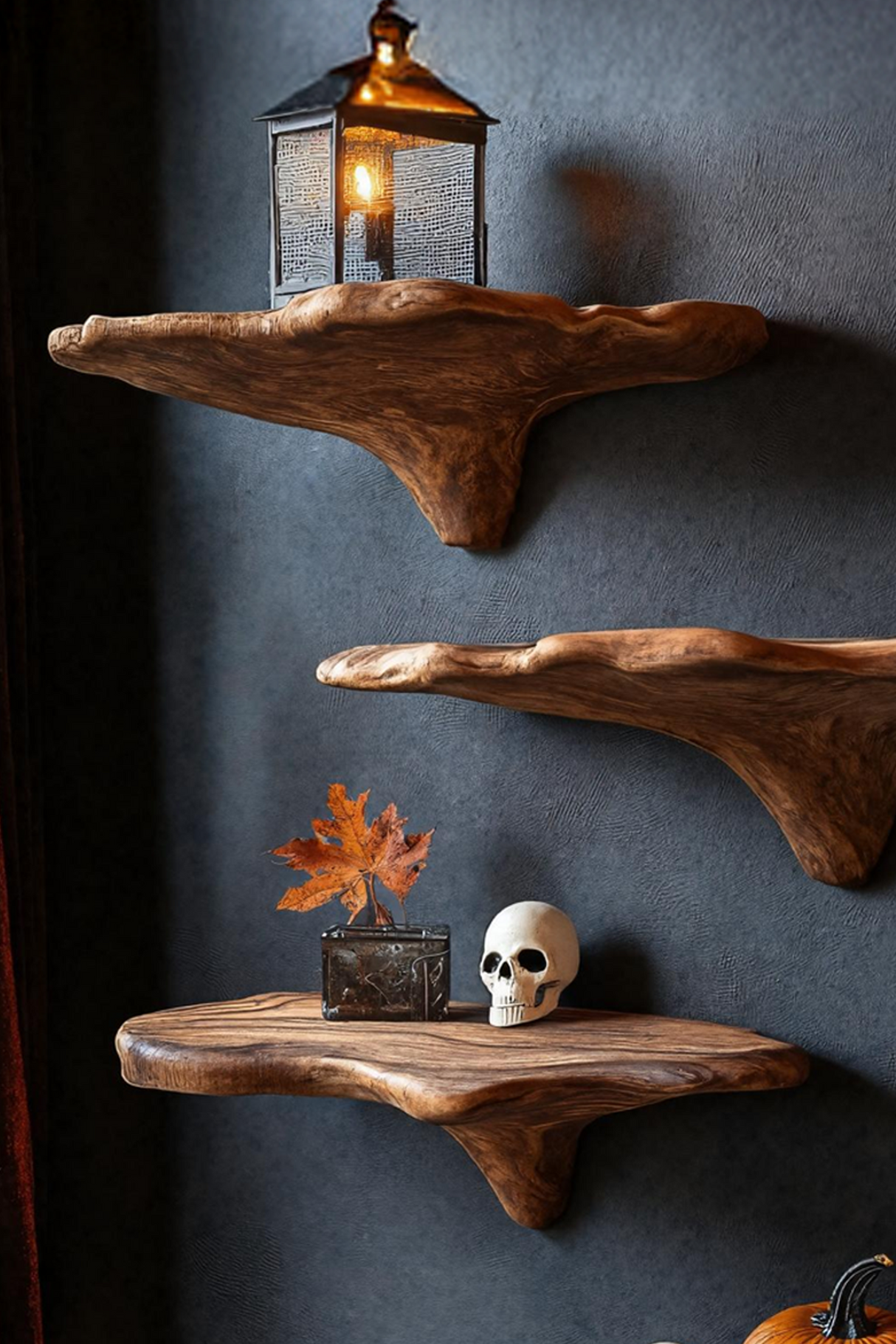 Modern Live Edge Mushroom Shelf For Halloween Entryway Design