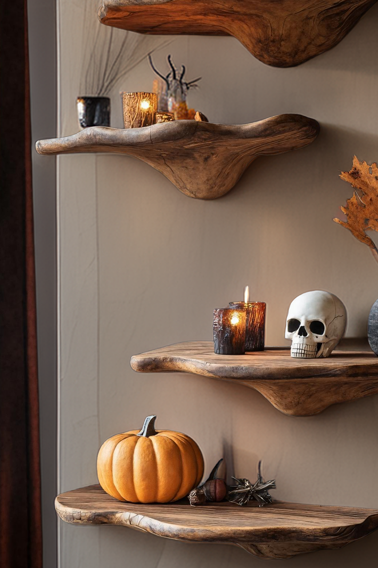 Farmhouse Solid Wood Mushroom Shelf For Halloween Entryway Style