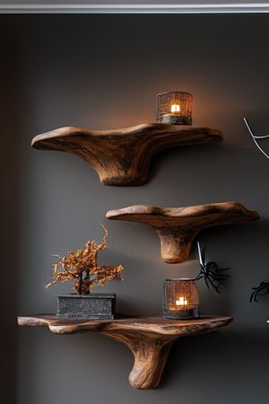 Farmhouse Wooden Mushroom Shelf For Halloween Party Decoration