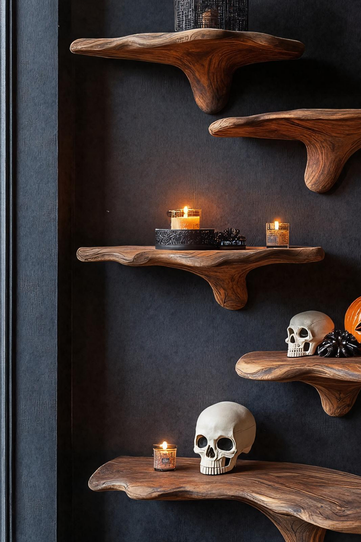 Mid Century Live Edge Mushroom Shelf Halloween Bedroom Styling