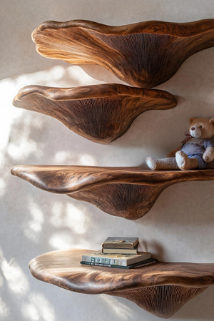 Mid Century Solid Wood Mushroom Shelf For Living Room Wall Decor