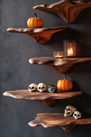 Modern Solid Wood Mushroom Shelf For Halloween Furniture Decor