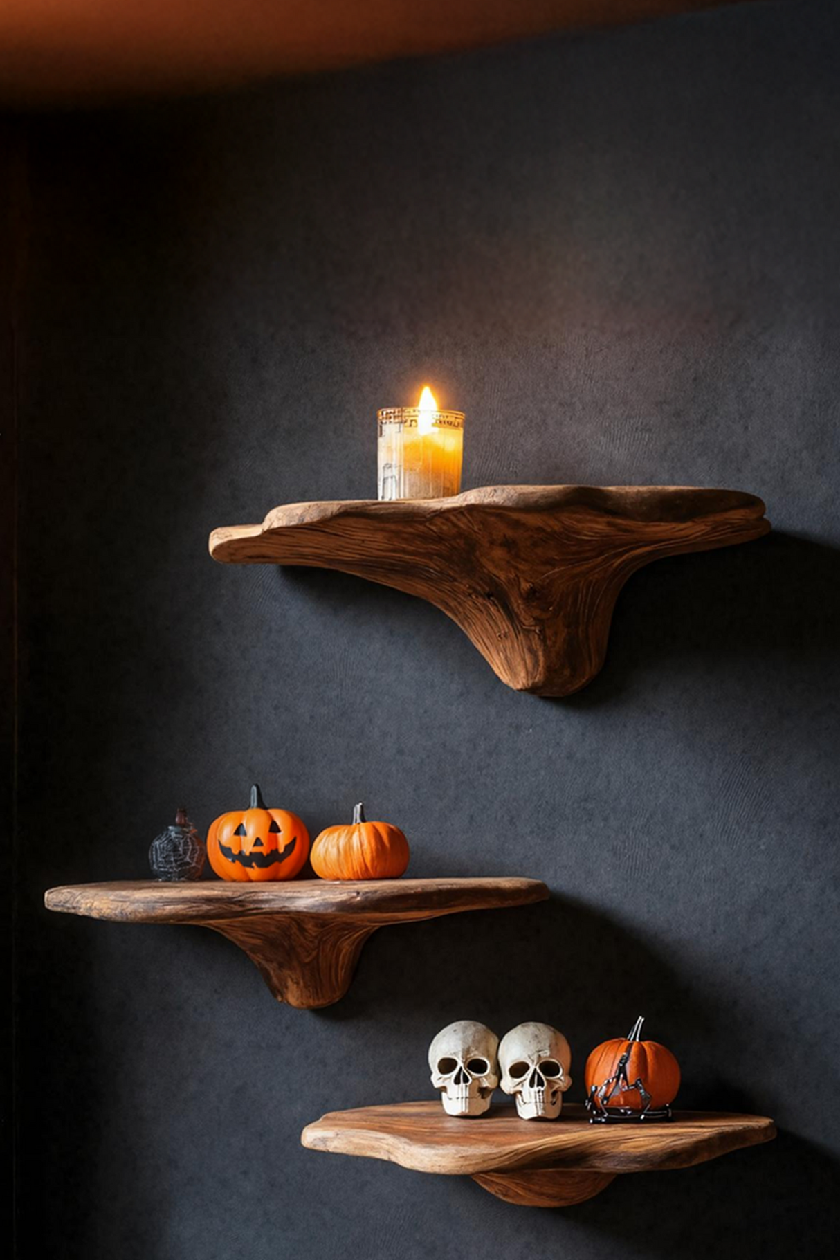 Farmhouse Wooden Mushroom Shelf Halloween Living Room Accent