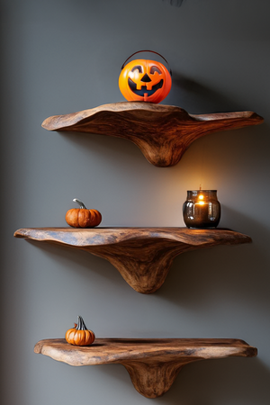Handcrafted Live Edge Mushroom Shelf For Halloween Entryway