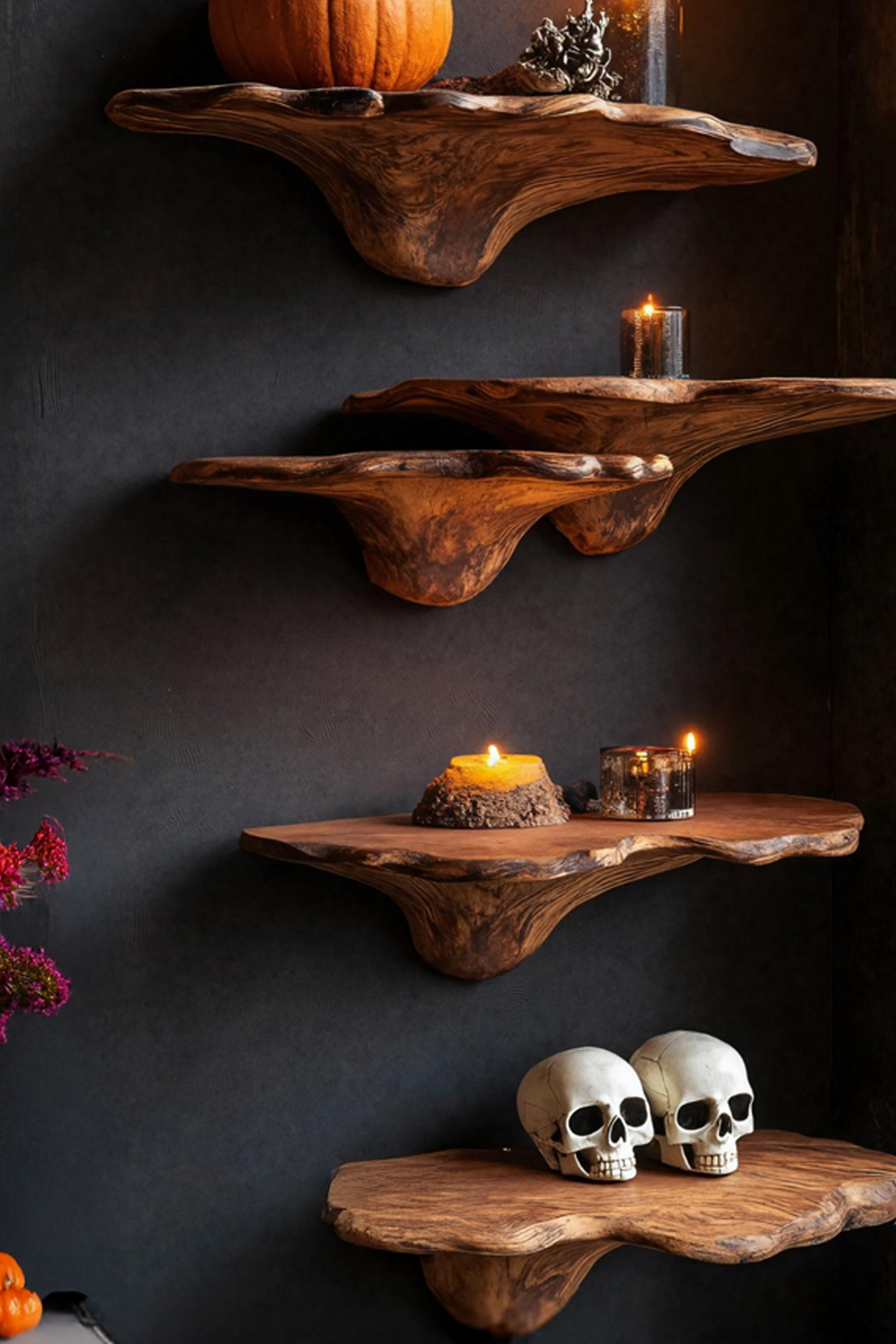 Farmhouse Live Edge Mushroom Shelf For Halloween Bedroom Decor