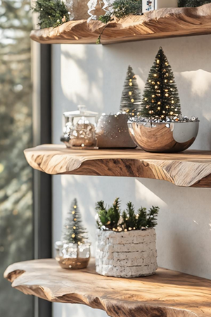 Handcrafted Wooden Floating Shelf For Stylish Christmas Bedroom Decor