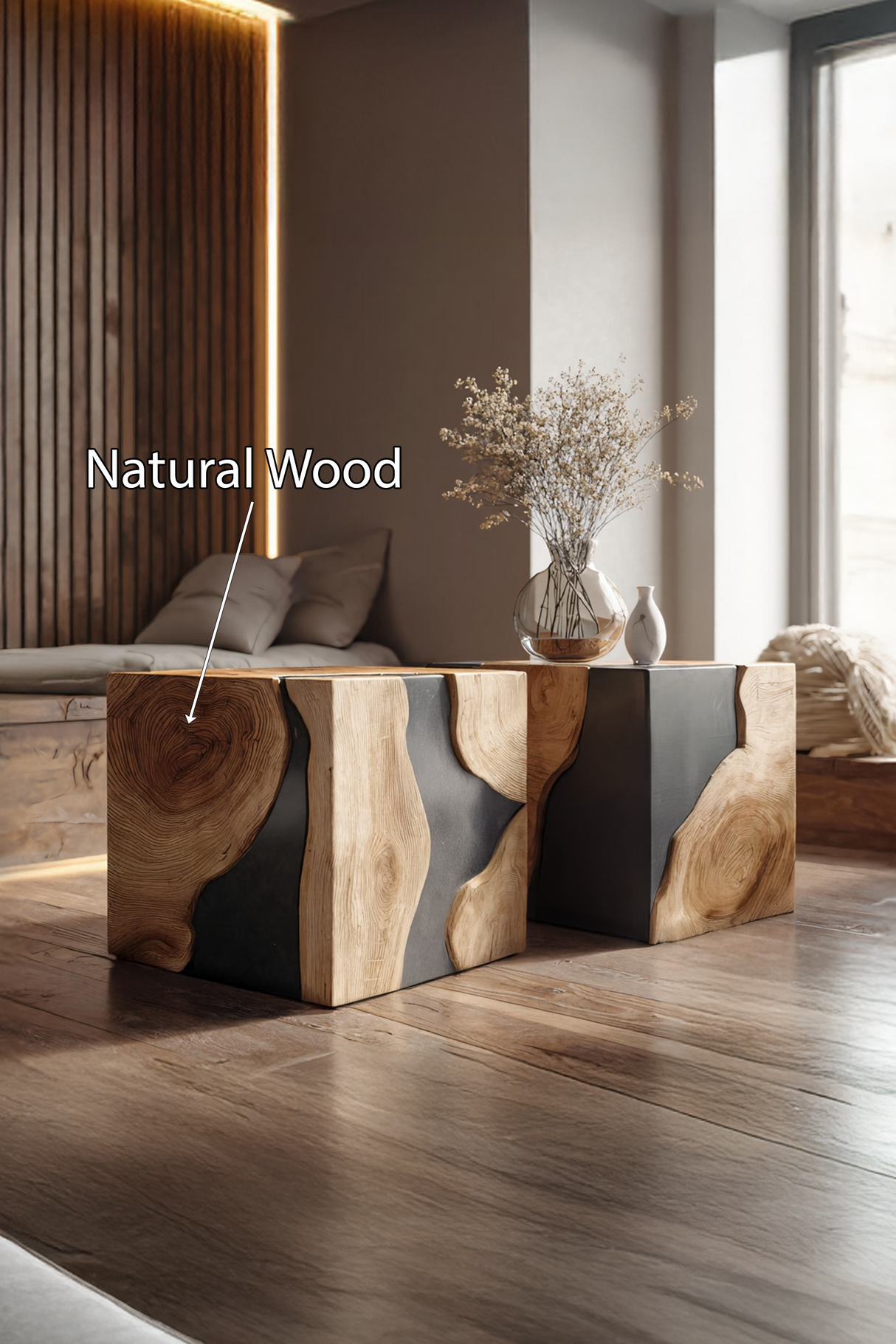 Mid Century Solid Wood Cube Coffee Table For Home Decor