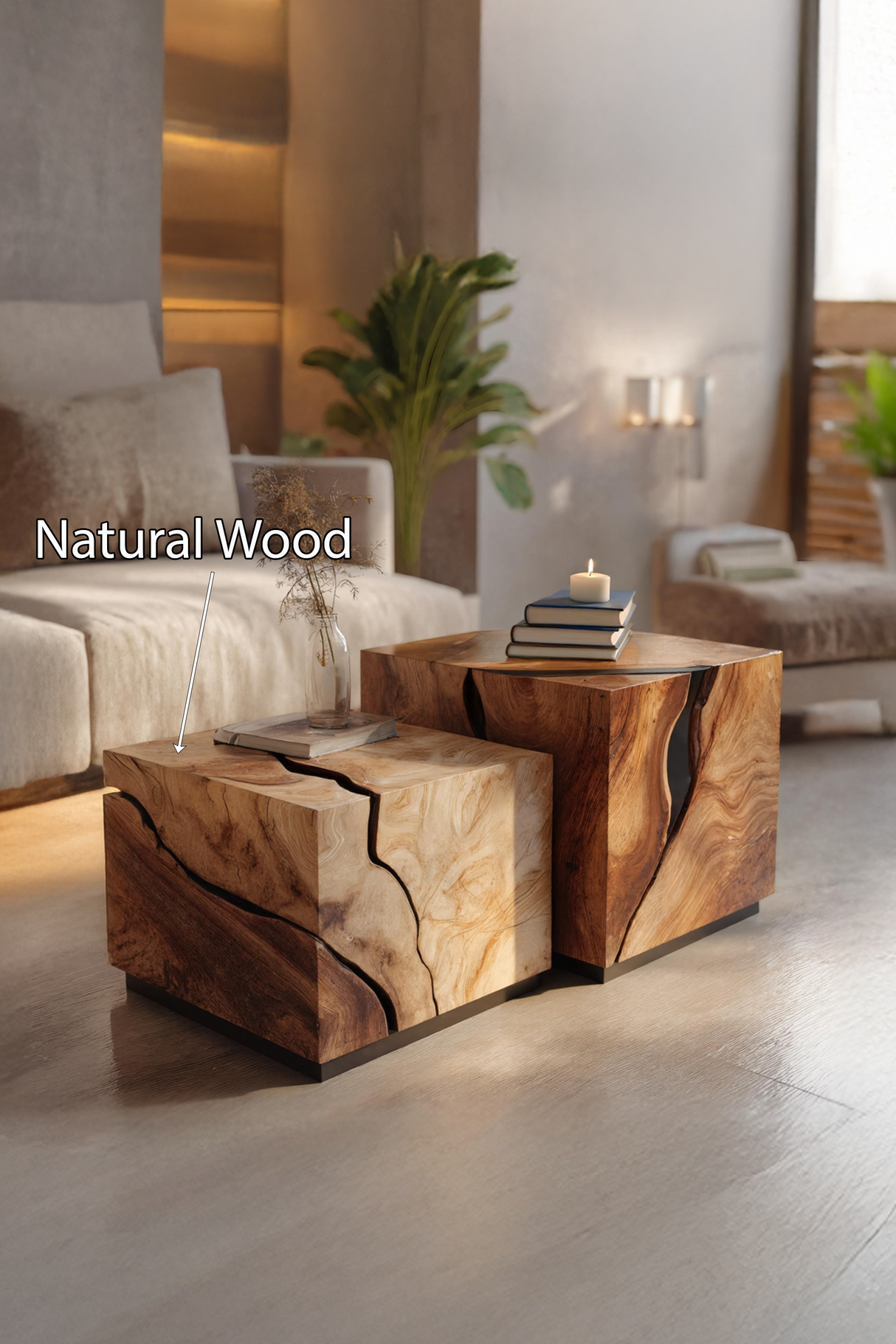 Mid Century Solid Wood Low Coffee Table For Living Room