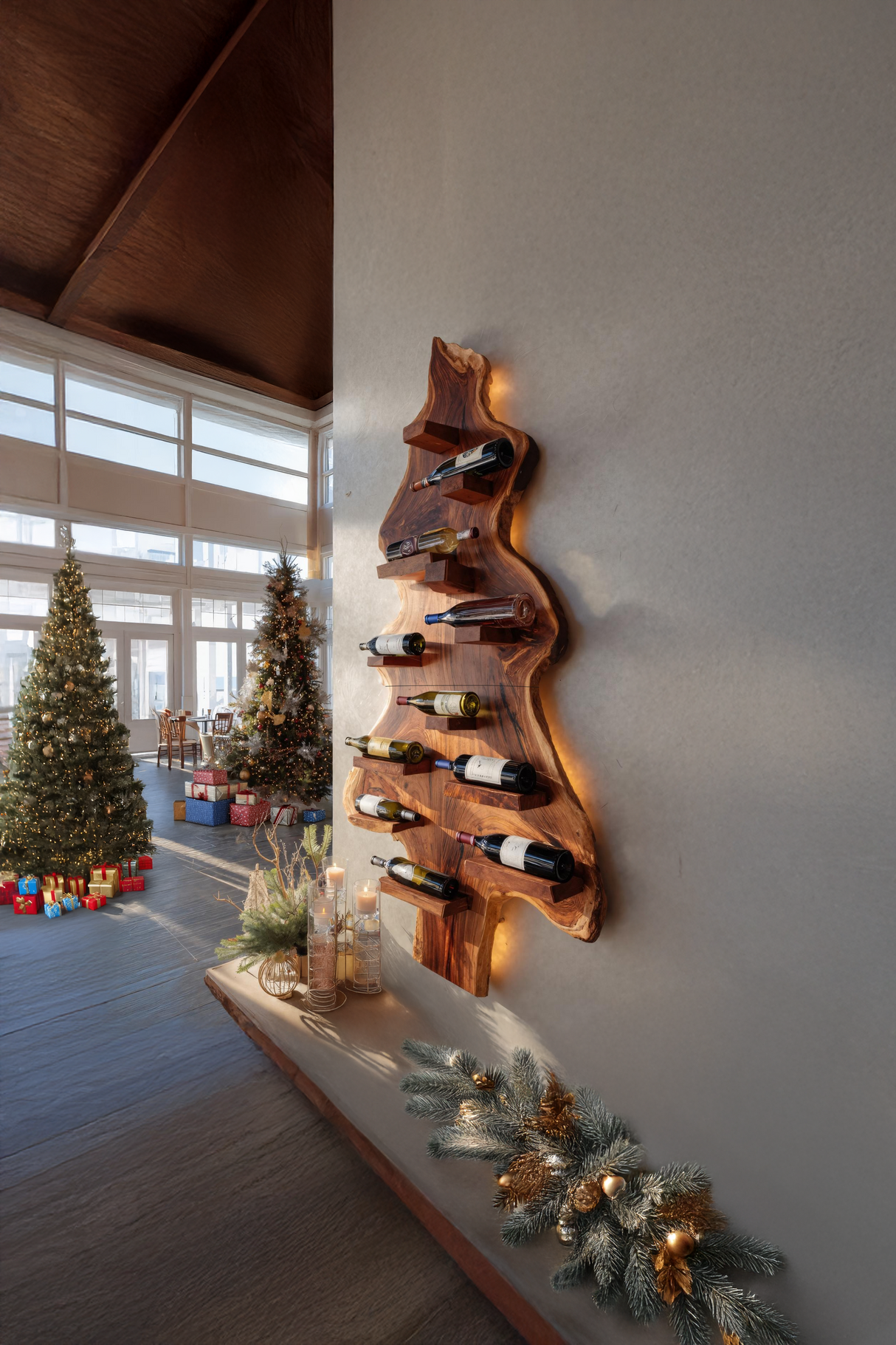 Mid Century Solid Wood Wine Rack For Entryway Furniture Style