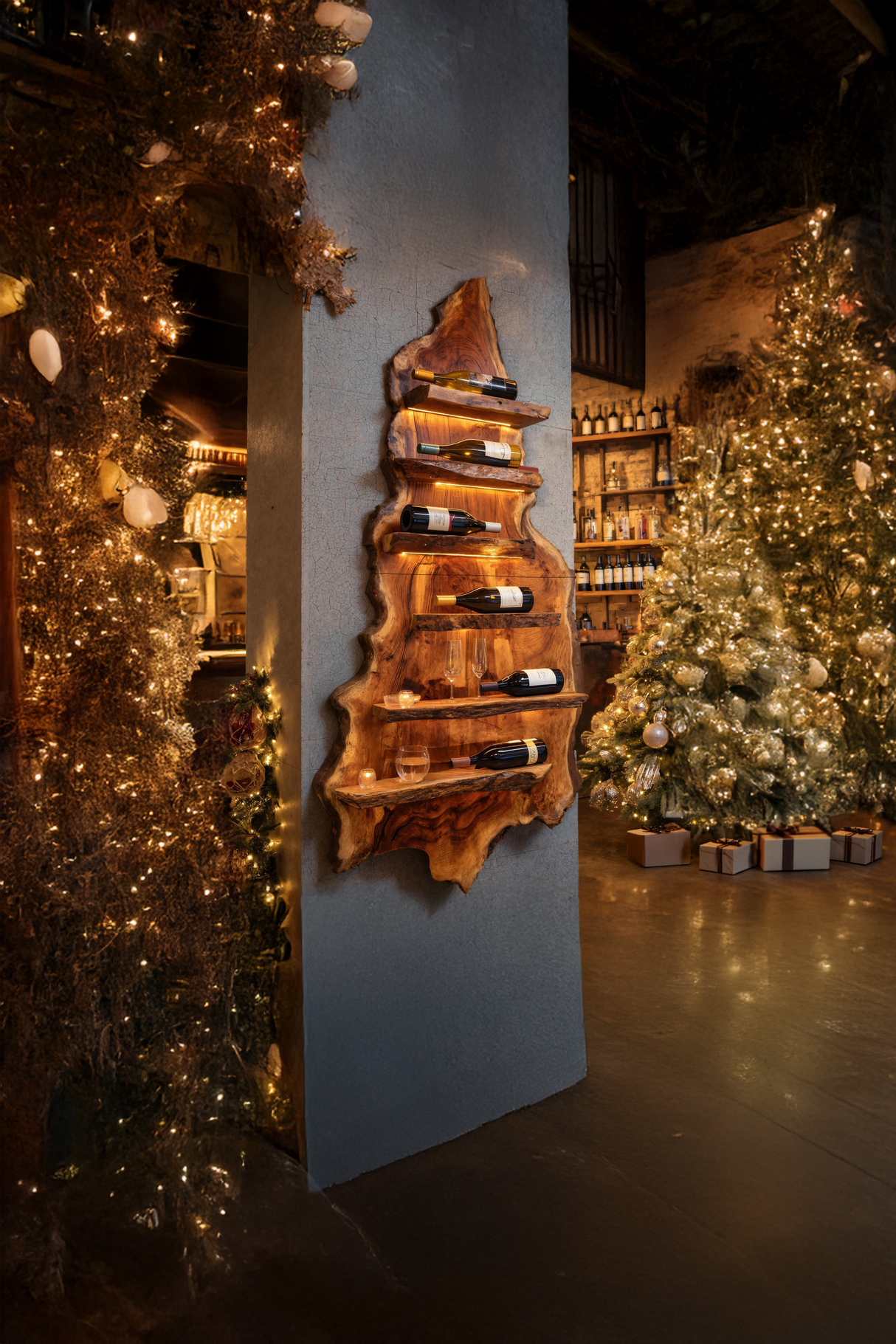 Modern Wooden Wine Rack For Bar Decor And Display Storage