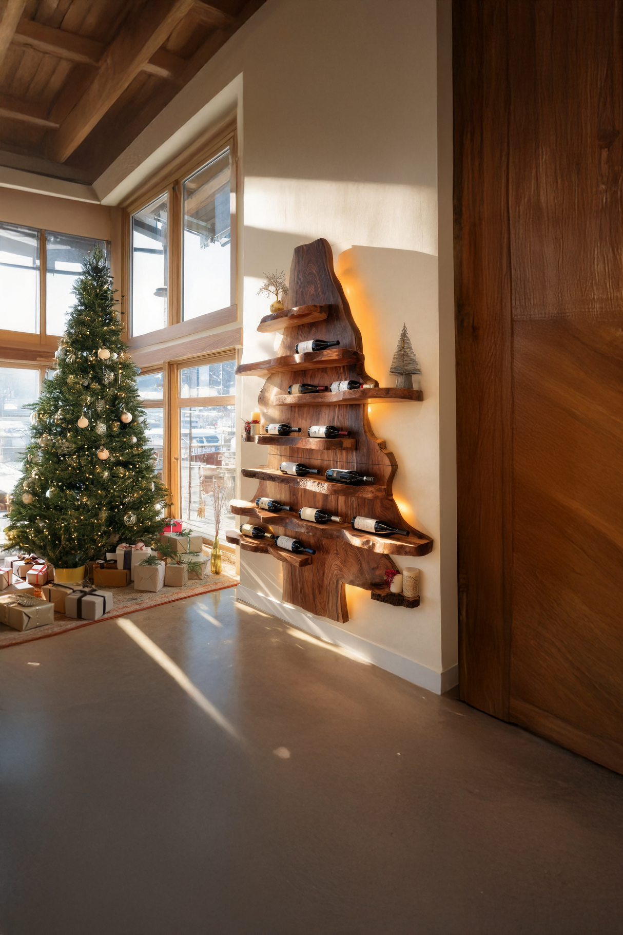 Farmhouse Live Edge Wine Holder For Living Room Wine Display
