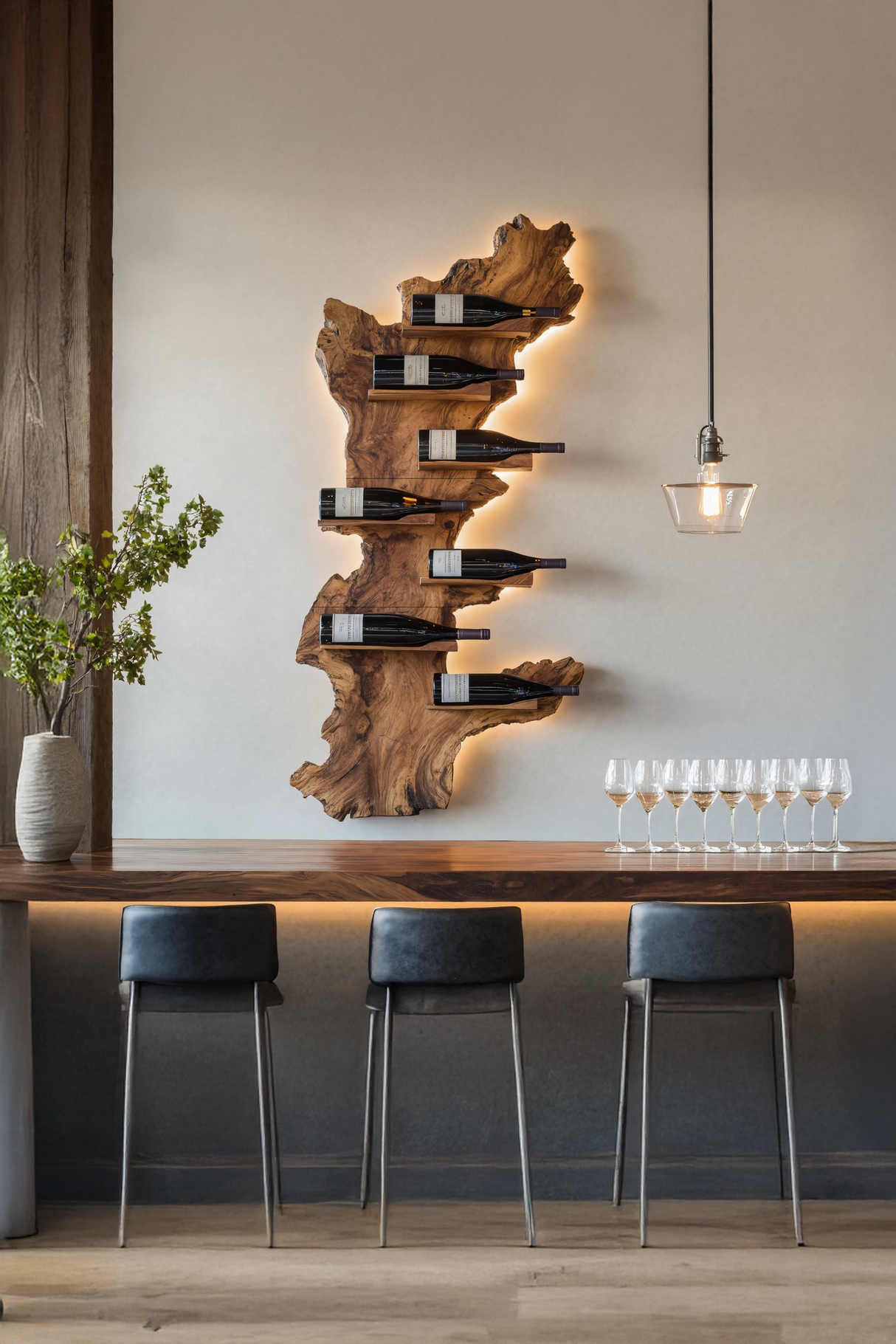 Modern Live Edge Wine Holder For Living Room Furniture Decor