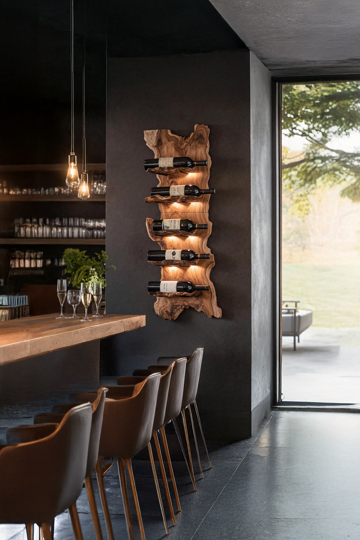 Modern Wooden Live Edge Wine Holder For Entryway Furniture
