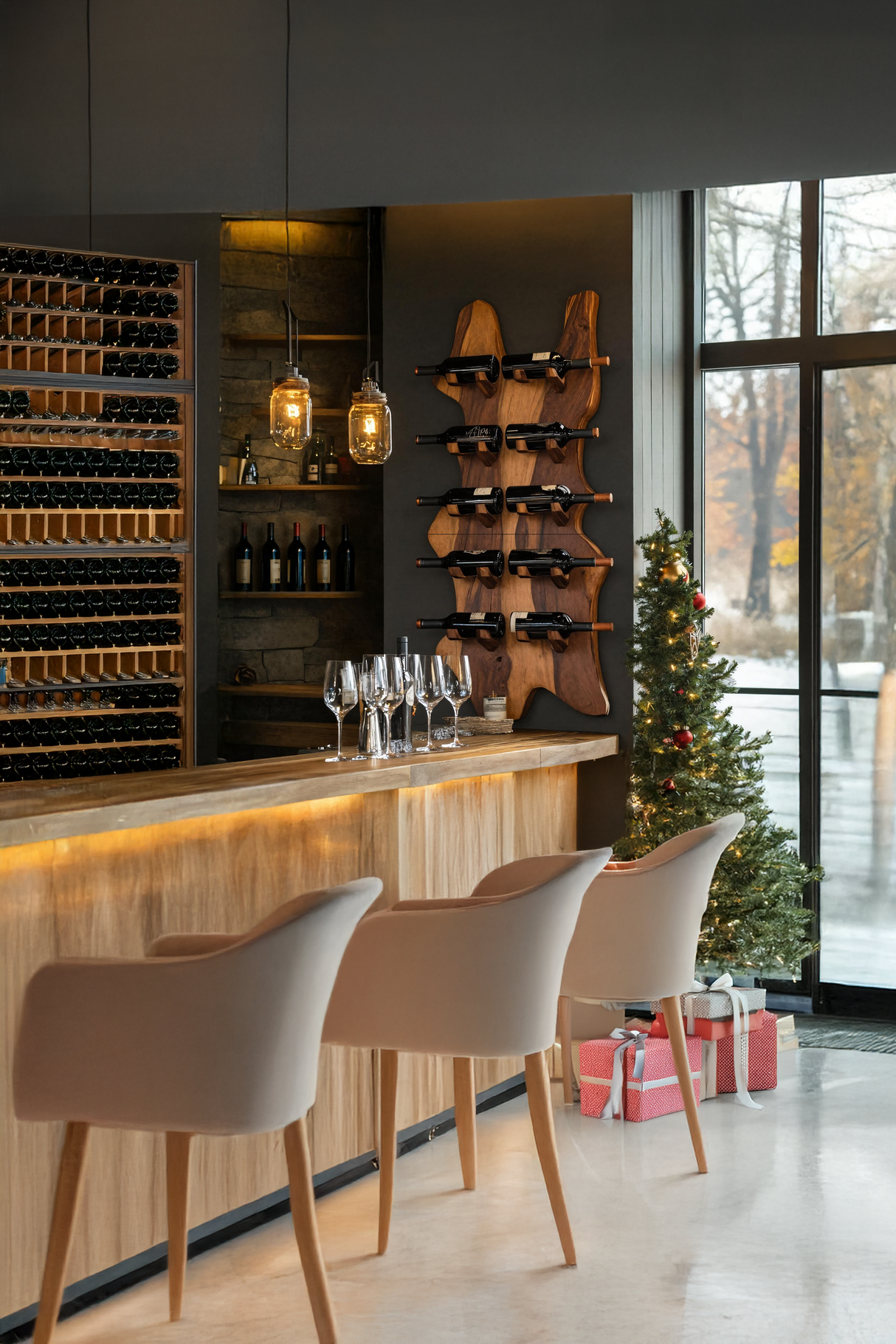 Modern Solid Wood Wine Rack For Bar Decor And Home Display