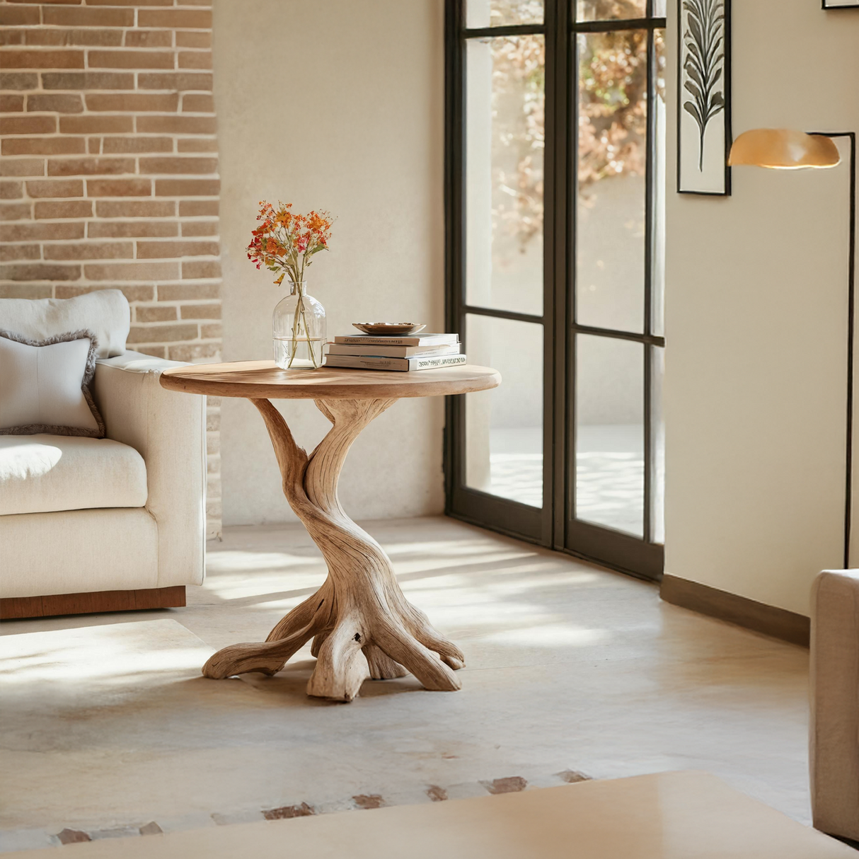 Rustic Solid Wood End Table For Living Room Stylish Wall Display