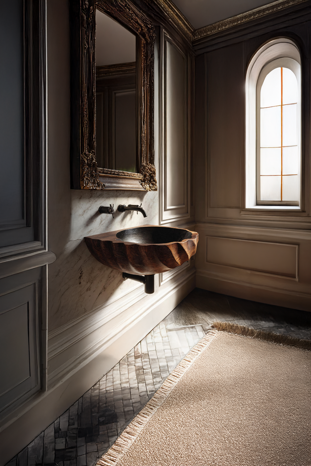 Modern Wooden Live Edge Wood Basin For Minimalist Bathroom Design