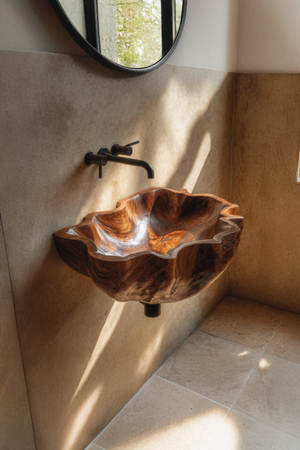 Mid Century Live Edge Wood Basin For Sophisticated Bathroom Furniture