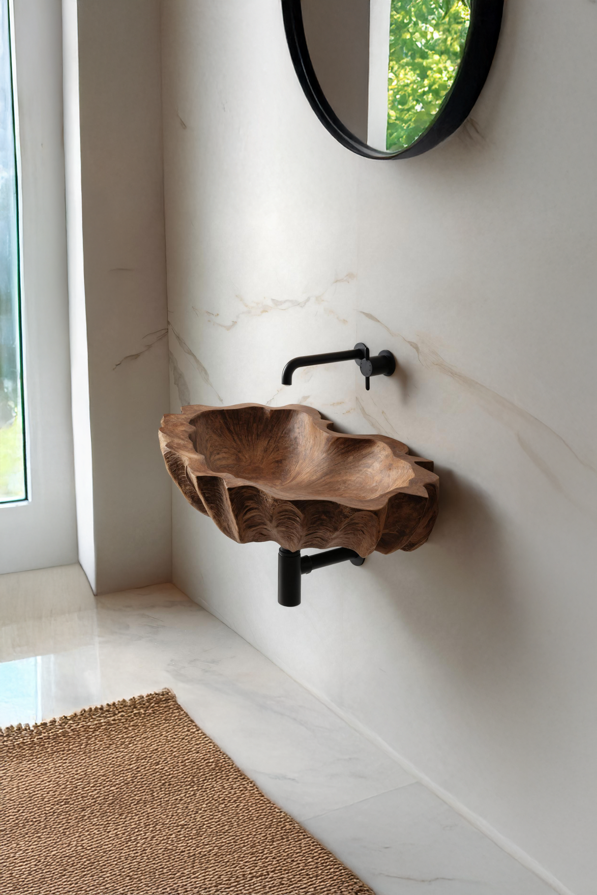 Mid Century Wooden Live Edge Wood Basin For Bedroom Interior Decor