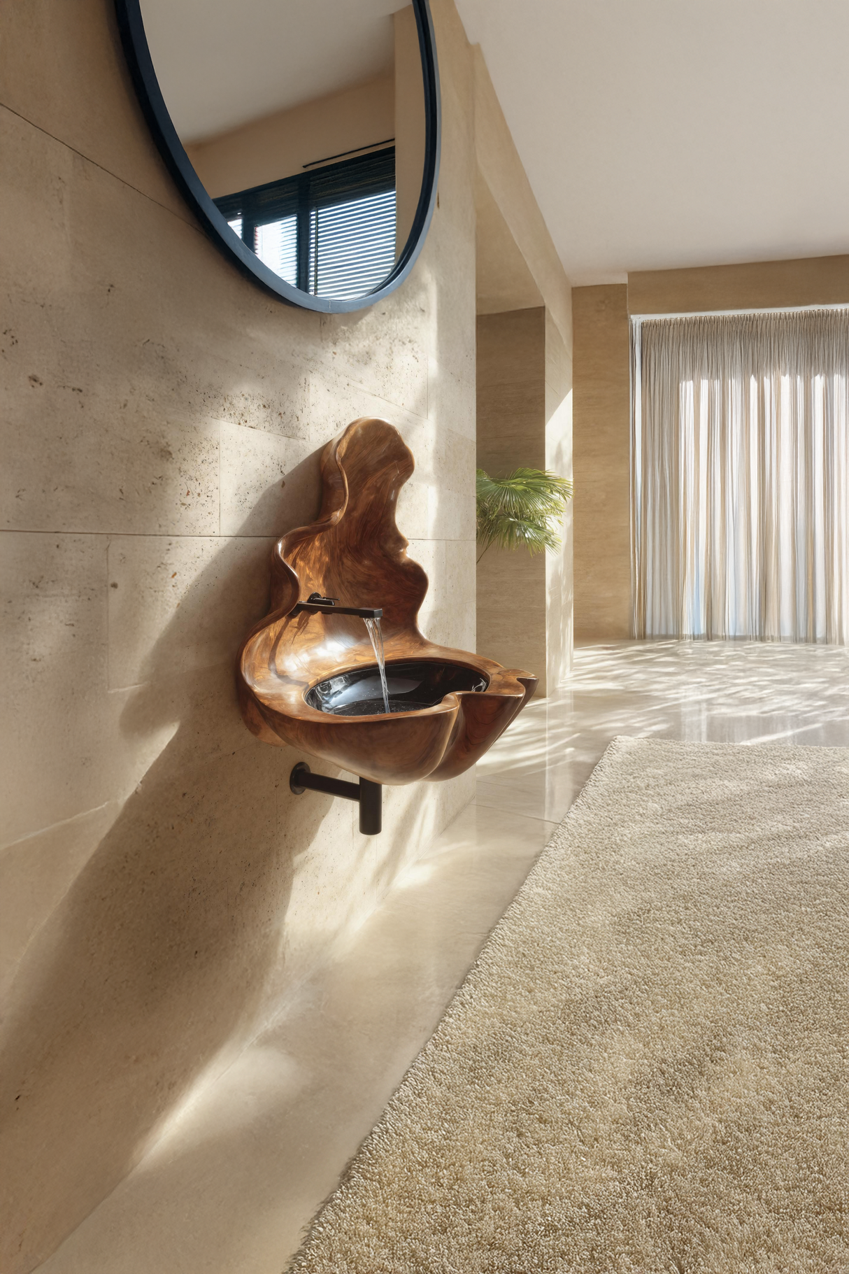 Handcrafted Wooden Live Edge Wood Basin For Artistic Furniture Decor