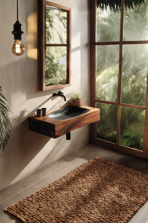 Farmhouse Wooden Live Edge Wood Basin For Organic Bathroom Design