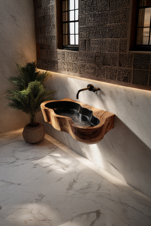 Modern Live Edge Wood Basin For Contemporary Bathroom Interior Design