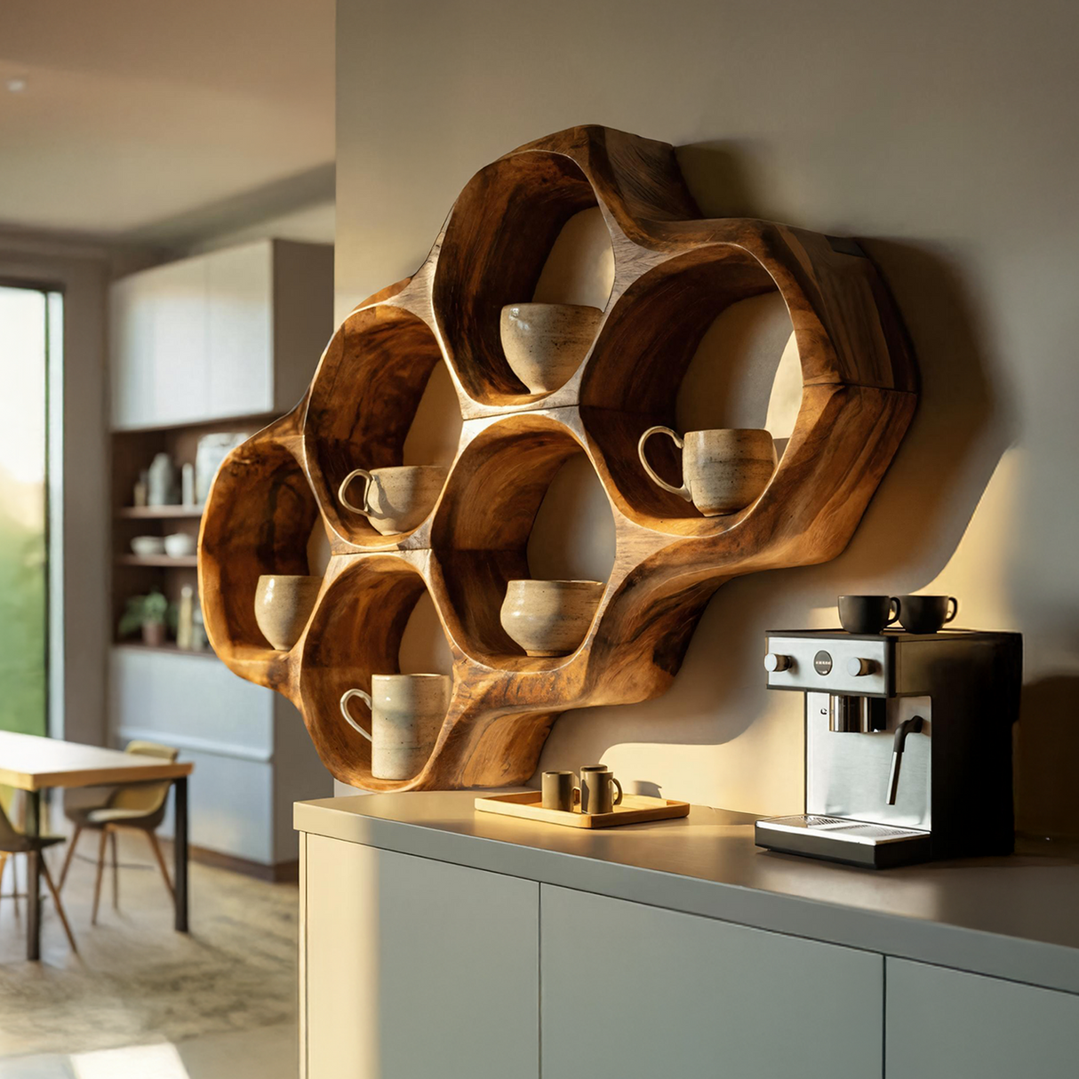 Handcrafted Honeycomb Wall Shelf For Coffee Station Stylin