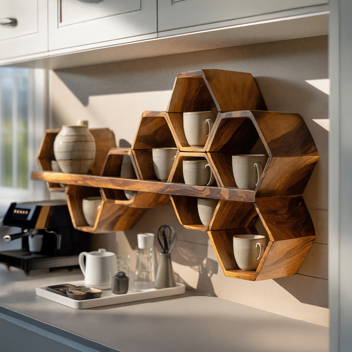 Mid Century Hexagonal Shelf For Furniture Display