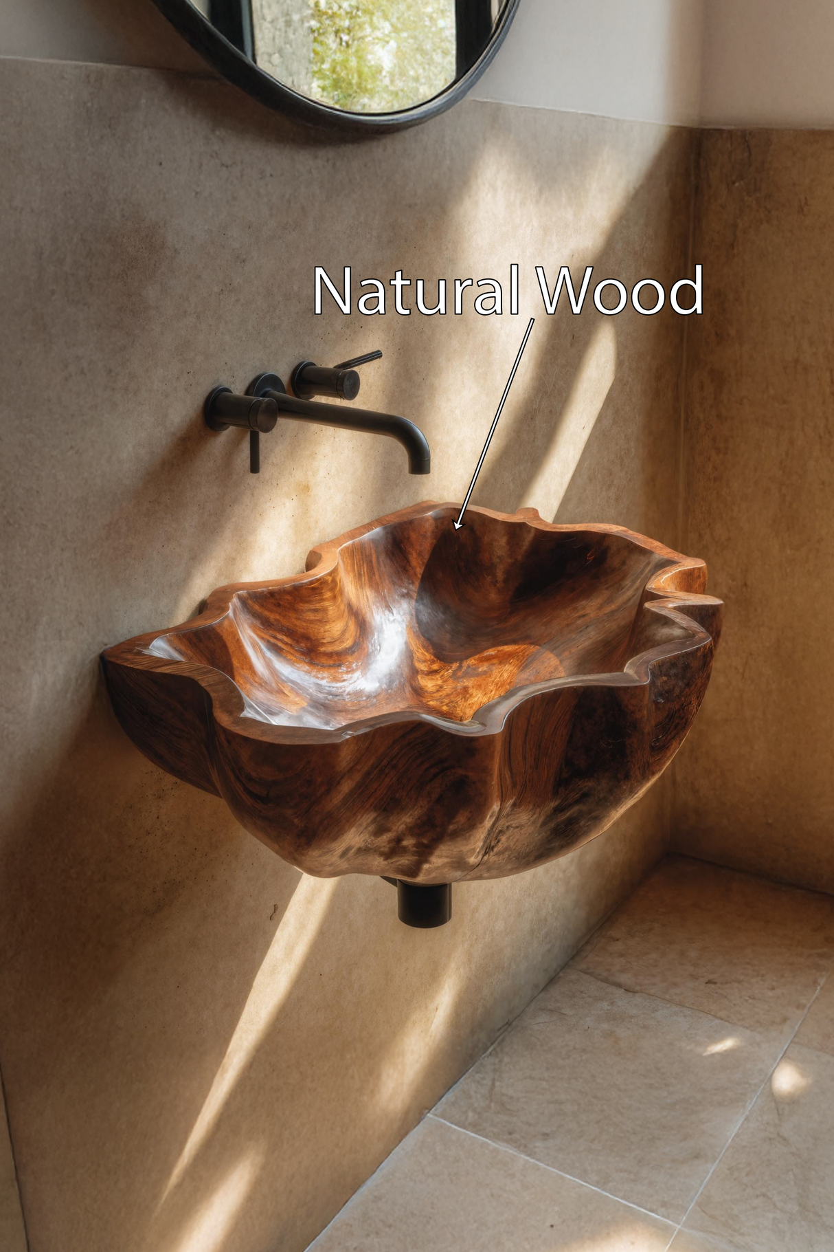 Mid Century Live Edge Wood Basin For Sophisticated Bathroom Furniture