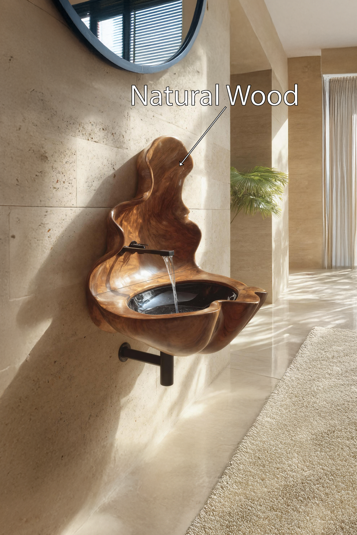 Handcrafted Wooden Live Edge Wood Basin For Artistic Furniture Decor