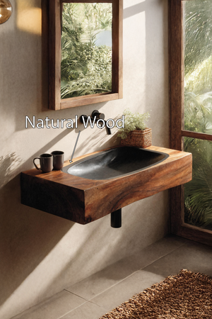 Farmhouse Wooden Live Edge Wood Basin For Organic Bathroom Design