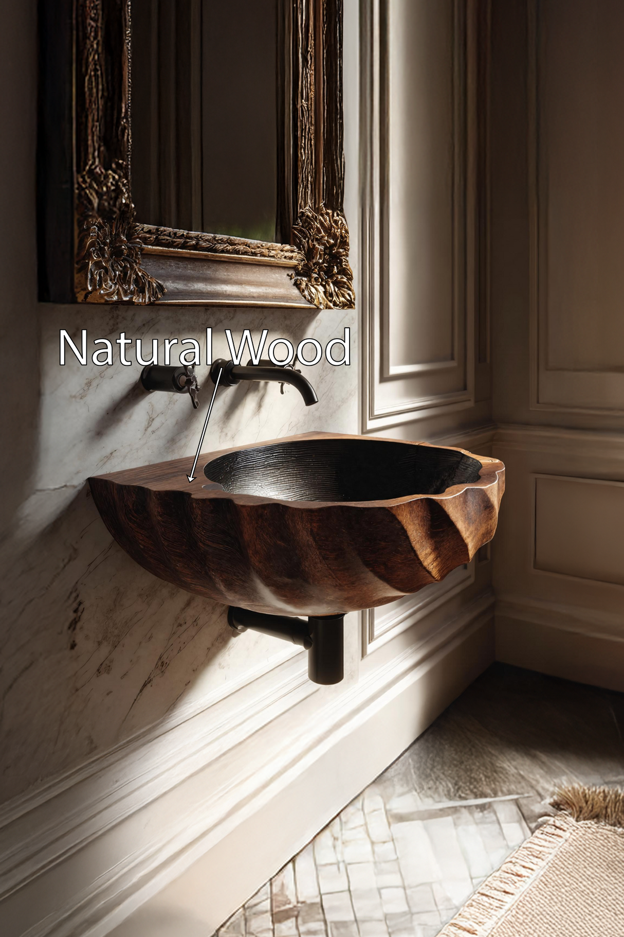 Modern Wooden Live Edge Wood Basin For Minimalist Bathroom Design