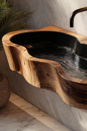 Modern Live Edge Wood Basin For Contemporary Bathroom Interior Design