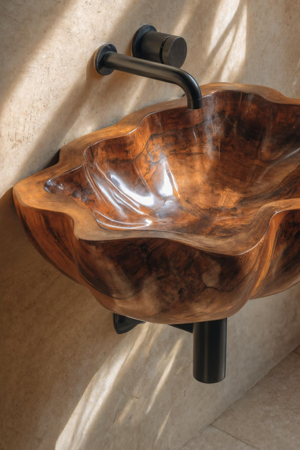 Handcrafted Solid Wood Wash Basin For Artistic Bathroom Interior Decor