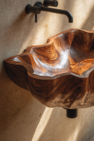 Mid Century Live Edge Wood Basin For Sophisticated Bathroom Furniture
