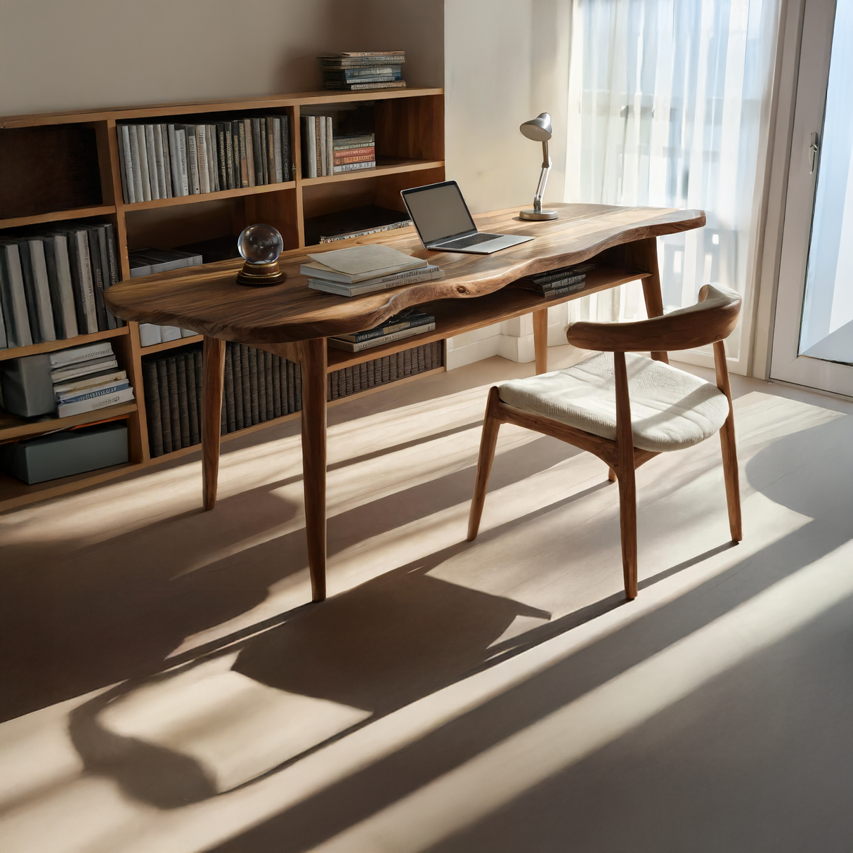 Mid Century Wooden Live Edge Desk For Modern Home Office Decor