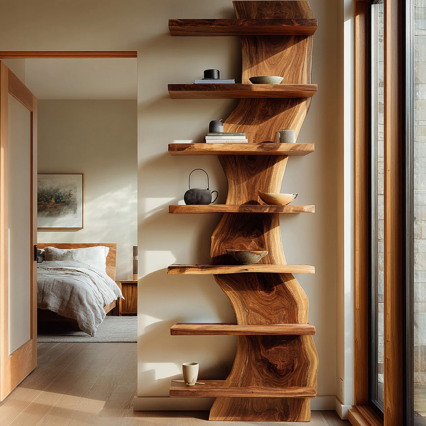 Organic Modern Wood Standing Shelf For Living Room