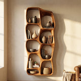 Modern Sculptural Wooden Wall Mounted Shelf For Living Room