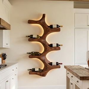 Modern Wall Mounted Wine Rack Natural Wood For Kitchen